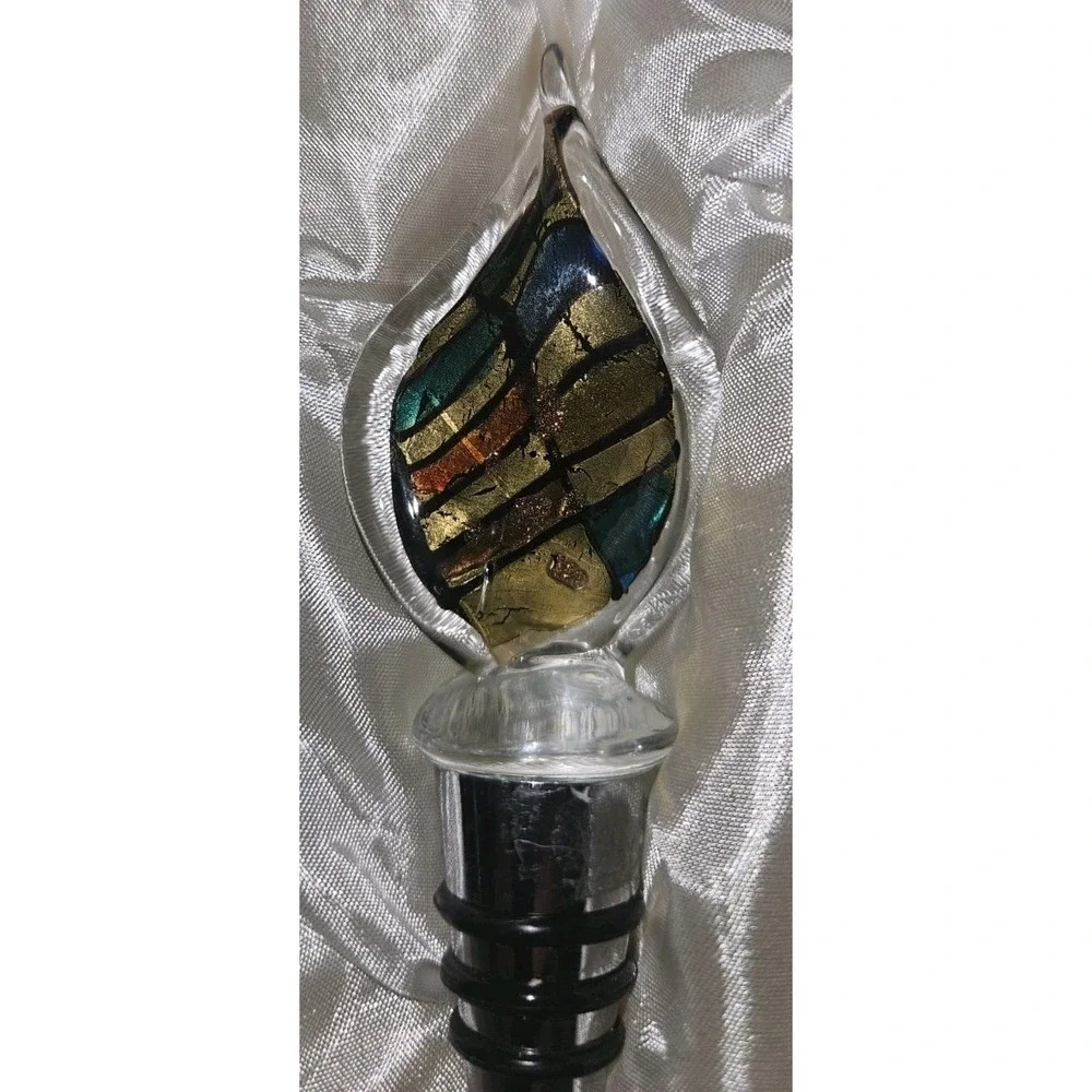 Murano Style Handblown Art Glass Bottle Stopper‎ Multicolored w/bronze flecks
